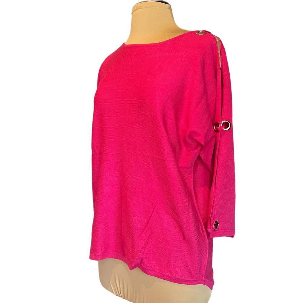 Cable & Gauge Hot Pink Knit long Cold Shoulder Sleeves Silver Embellishments
